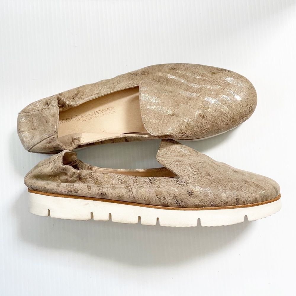 Kennel & Schmenger Metallic Gold Tan Animal Stripe Slip On Flats Size 6.5